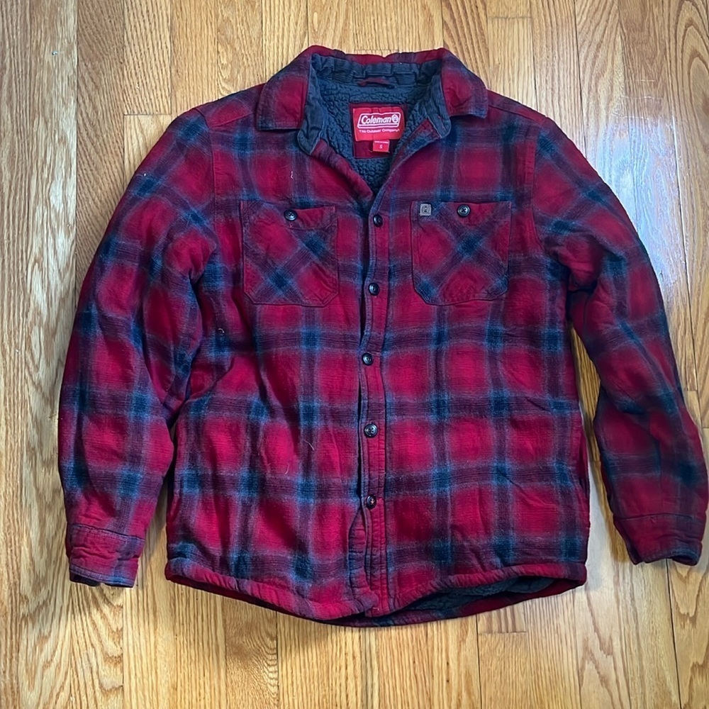 Coleman Men’s Fleece Lined Sherpa Flannel Button Down Shirt Jacket Medium